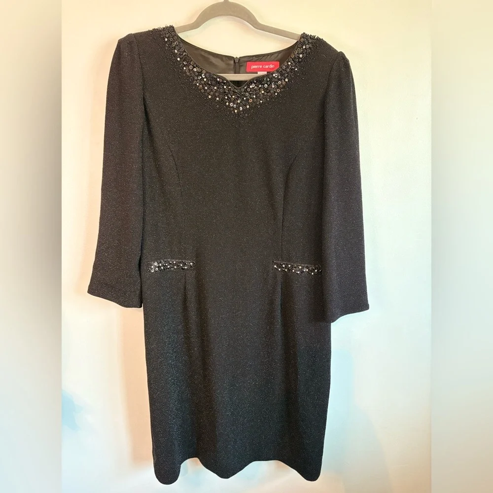 Pierre Cardin Black Long Sleeve Dress with Beaded Accents - Picture 1 of 6
